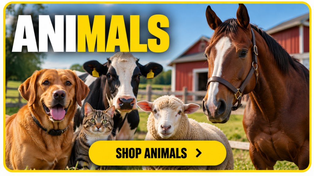 Animal care products for dogs, cats, livestock and horses