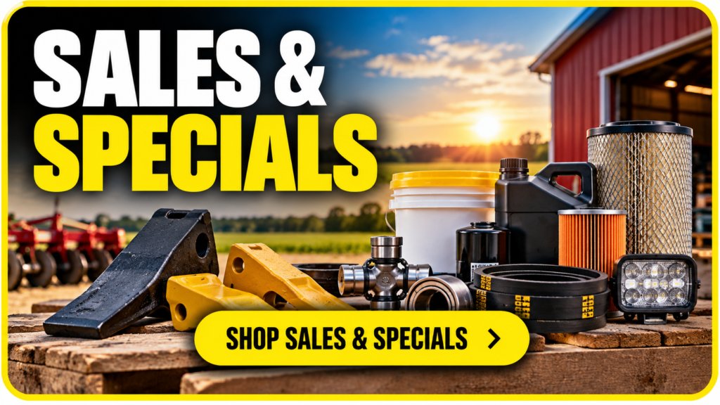 Farm equipment parts and supplies featured in sales and specials