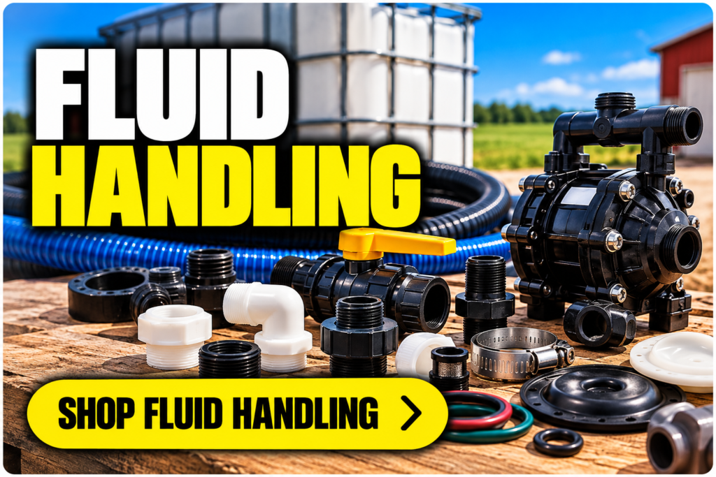 Fluid handling plastic fittings, valves, hoses and pump repair parts