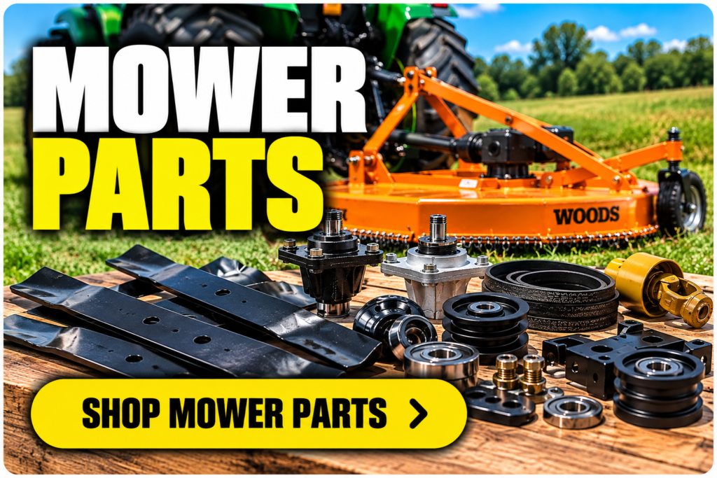 Mower parts and replacement parts for rotary cutters and mower attachments